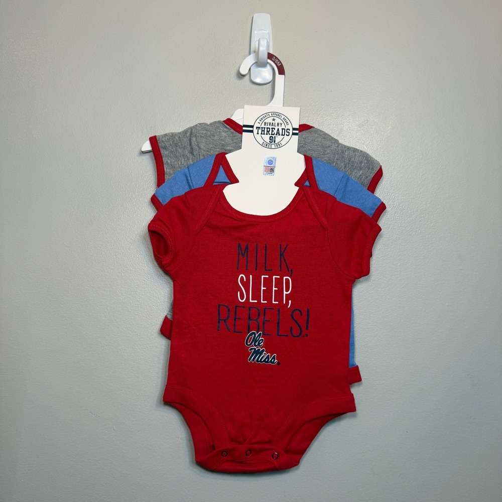 Rivalry Threads Ole Miss Rebels Baby Bodysuit 3 Pack Red Blue Gray 3-6M NEW